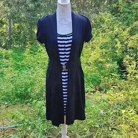 Three hearts brand Black and white  striped dress with belt one piece - Picture 1 of 8
